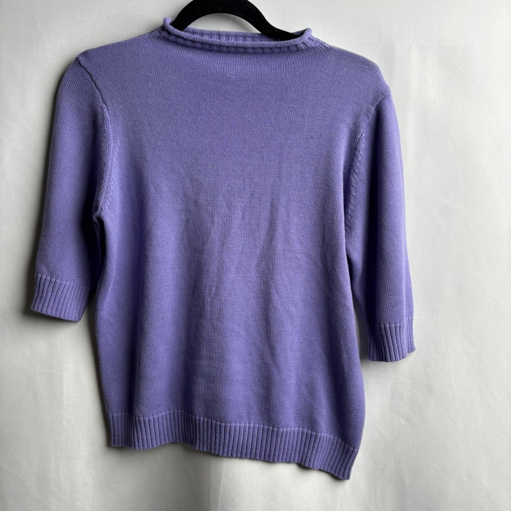 VTG Lavender Purple Roll Neck 1/2 Sleeve Sweater Top Womens L Pastel Ribbed Knit